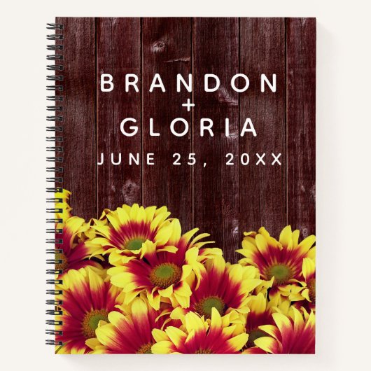 Rustieke herfst Zonnebloemen op hek Bruiloft Notitieboek (Voorkant)