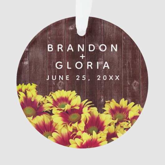 Rustieke herfst Zonnebloemen op hek Bruiloft Ornament (voorkant)