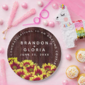 Rustieke herfst Zonnebloemen op hek Bruiloft Papieren Bordje (Feest)