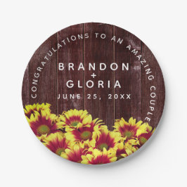 Rustieke herfst Zonnebloemen op hek Bruiloft Papieren Bordje