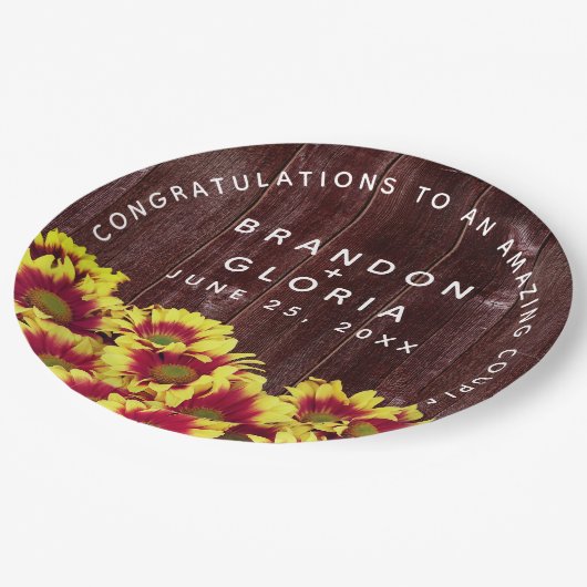 Rustieke herfst Zonnebloemen op hek Bruiloft Papieren Bordje (Gekanteld)