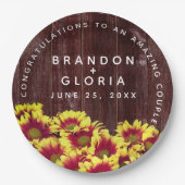 Rustieke herfst Zonnebloemen op hek Bruiloft Papieren Bordje (Voorkant)