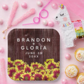 Rustieke herfst Zonnebloemen op hek Bruiloft Papieren Bordje (Feest)