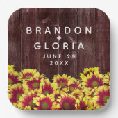 Rustieke herfst Zonnebloemen op hek Bruiloft Papieren Bordje (Voorkant)