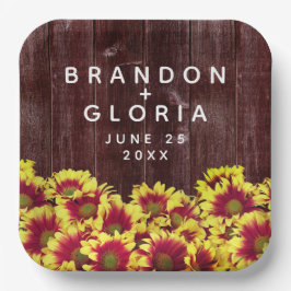Rustieke herfst Zonnebloemen op hek Bruiloft Papieren Bordje