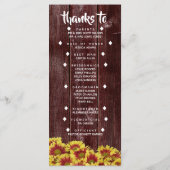 Rustieke herfst Zonnebloemen op hek Bruiloft Programmakaart (Achterkant)