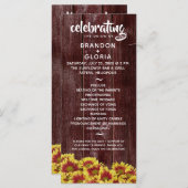 Rustieke herfst Zonnebloemen op hek Bruiloft Programmakaart (Voorkant / Achterkant)