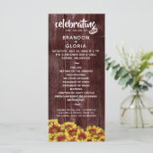 Rustieke herfst Zonnebloemen op hek Bruiloft Programmakaart (Staand voorkant)