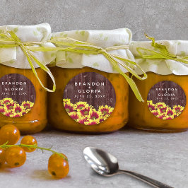 Rustieke herfst Zonnebloemen op hek Bruiloft Ronde Sticker