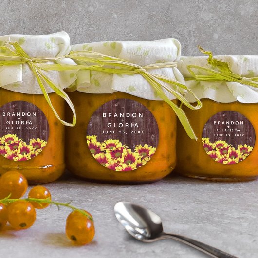 Rustieke herfst Zonnebloemen op hek Bruiloft Ronde Sticker