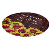 Rustieke herfst Zonnebloemen op hek Bruiloft Snijplank (Hoek)