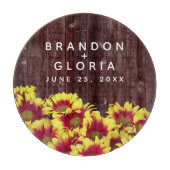 Rustieke herfst Zonnebloemen op hek Bruiloft Snijplank (Voorkant)