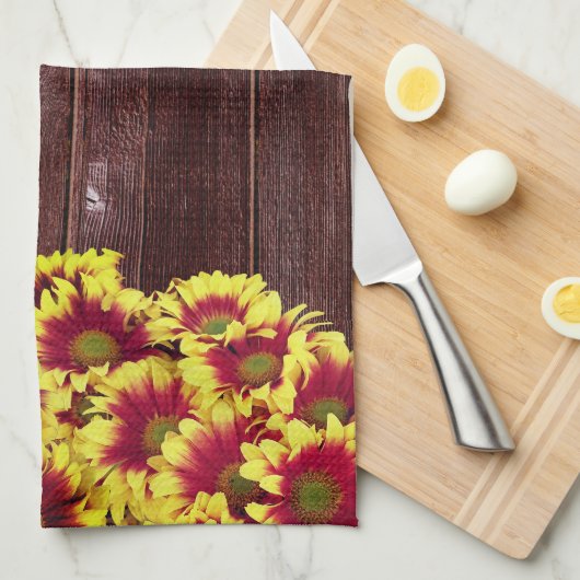 Rustieke herfst Zonnebloemen op hek Bruiloft Theedoek (Quarter Fold)