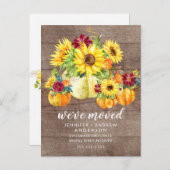 Rustieke Herfst Zonnebloemen Pompoen Verhuisaankon Aankondigingskaart (Voorkant / Achterkant)