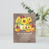 Rustieke Herfst Zonnebloemen Pompoen Verhuisaankon Aankondigingskaart (Staand voorkant)