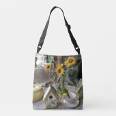 Rustieke herfst Zonnebloemen Vogelhuis Land Crossbody Tas (Achterkant)