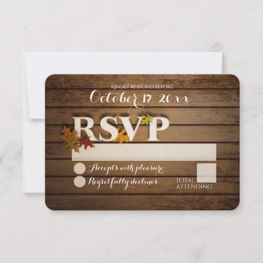 Rustieke herfstblad RSVP Bruiloft Kaartje (Voorkant)