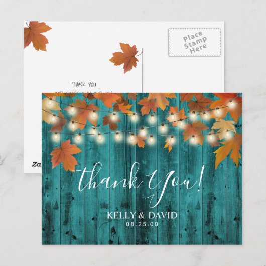 Rustieke herfstbladeren Blauwgroen schuur hout dan Briefkaart (Voorkant / Achterkant)