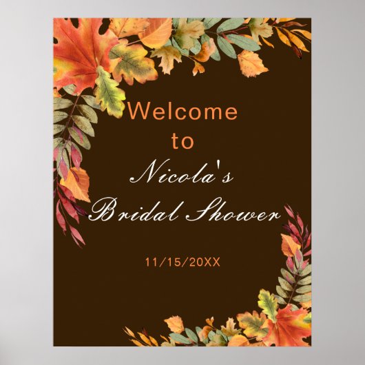 Rustieke herfstbladeren bruiloft feest begrroeting poster (Voorkant)