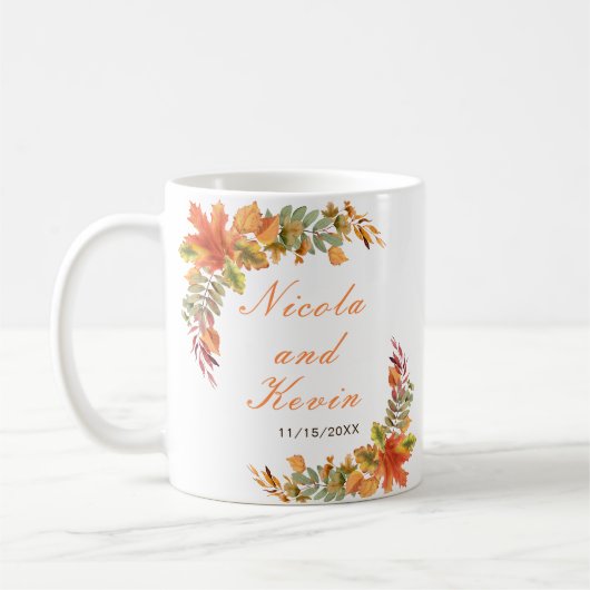 Rustieke herfstbladeren bruiloft koffiemok (Links)