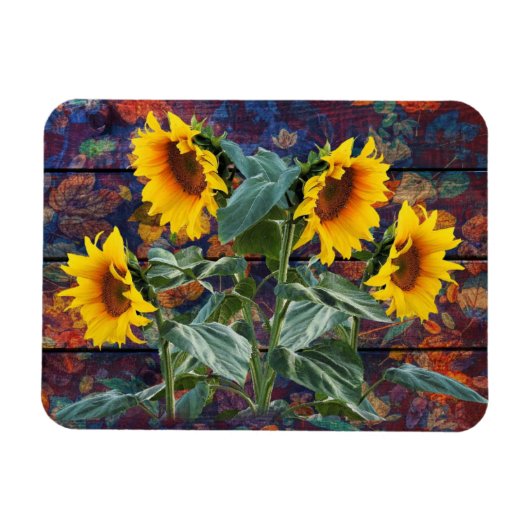 Rustieke Herfstbladeren en Zonnebloemen Magneet (Horizontaal)
