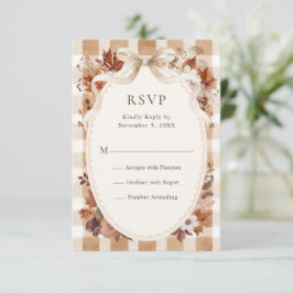 Rustieke Herfstbladeren Geruite Bruiloft RSVP Kaartje
