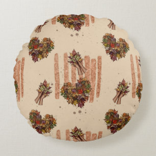 Rustieke Herfstbladeren Hartpatroon - Herfst Vibes Rond Kussen
