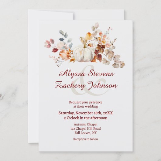 Rustieke herfstbladeren Herfst pompoen bruiloft Kaart (Voorkant)