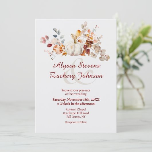 Rustieke herfstbladeren Herfst pompoen bruiloft Kaart (Staand voorkant)