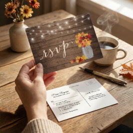 Rustieke Herfstbladeren Metselaarsglas Slingerlich Uitnodiging Briefkaart