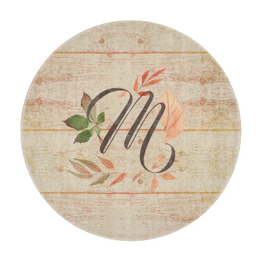 Rustieke Herfstbladeren Monogram Snijplank (Voorkant)