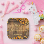 Rustieke herfstbladeren op houten Thanksgiving Papieren Bordje (Feest)