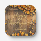 Rustieke herfstbladeren op houten Thanksgiving Papieren Bordje (Voorkant)