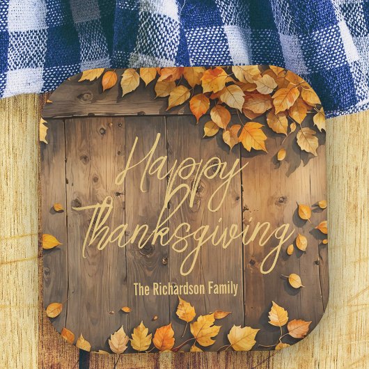 Rustieke herfstbladeren op houten Thanksgiving Papieren Bordje