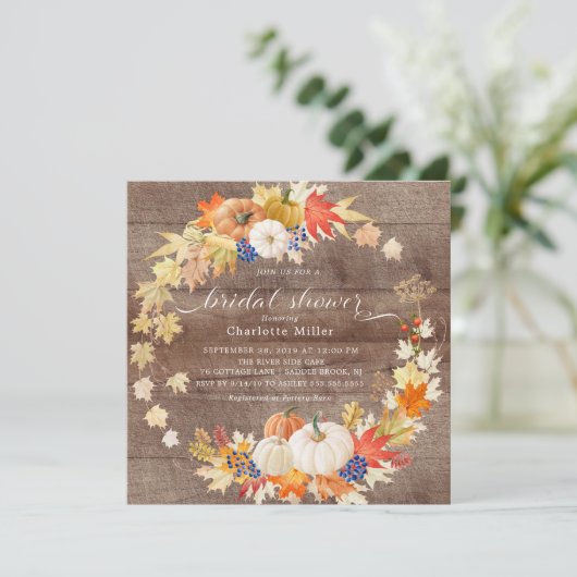 Rustieke herfstbladeren pompoenen Vrijgezellenfees Kaart (Staand voorkant)