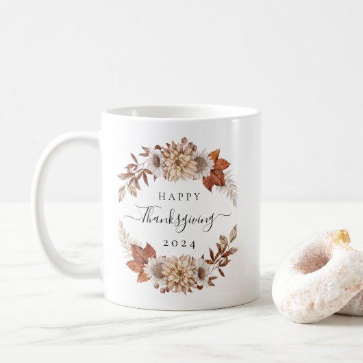 Rustieke herfstbladeren Prettig Thanksgiving Koffiemok (Met donut)