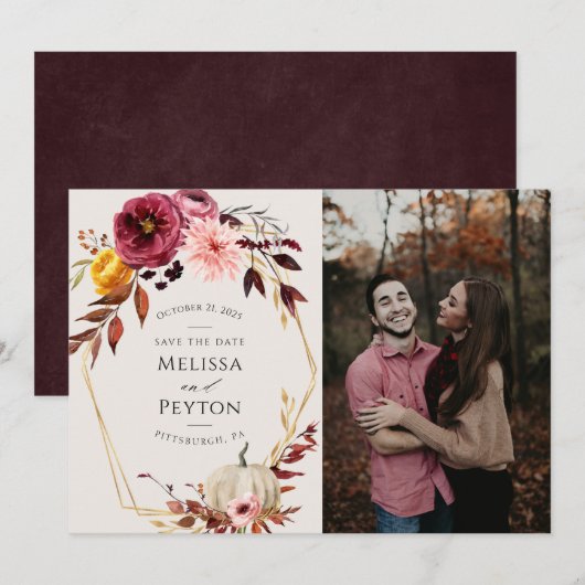 Rustieke Herfstbladeren Save the Date (Voorkant / Achterkant)