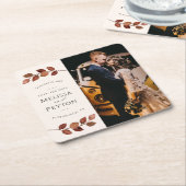 Rustieke Herfstbladeren Save the Date Kartonnen Onderzetters (Schuin)