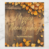 Rustieke herfstbladeren Thanksgiving-gastgeschenk Wijn Etiket (Enkel label)