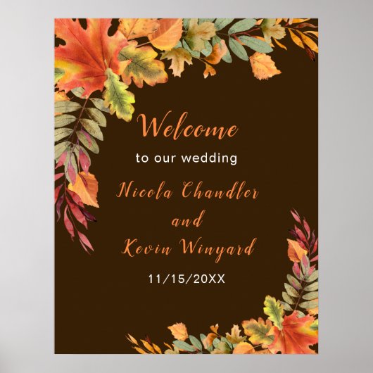 Rustieke herfstbladeren trouwontvangst poster (Voorkant)