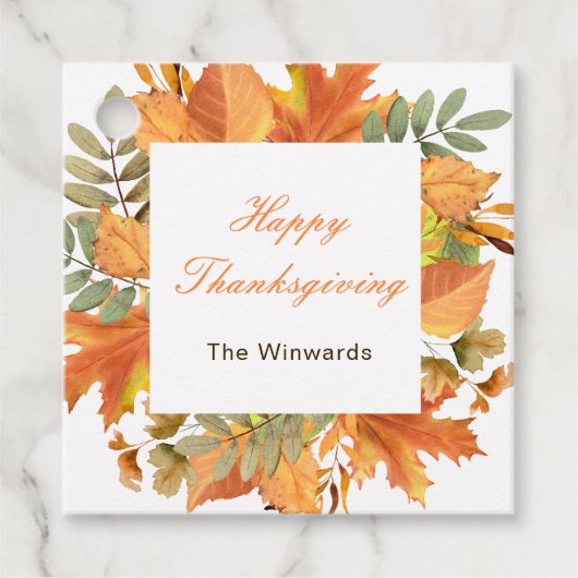 Rustieke herfstbladeren vierkante Thanksgiving Bedankjes Labels (Voorkant)