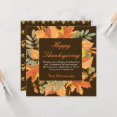 Rustieke herfstbladeren vierkante Thanksgiving Kaart (Voorkant / Achterkant in situ)