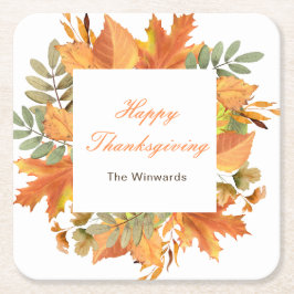 Rustieke herfstbladeren vierkante Thanksgiving Kartonnen Onderzetters