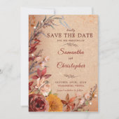 Rustieke herfstbloei Bourgondië Amber Floral Save The Date (Voorkant)