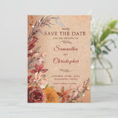 Rustieke herfstbloei Bourgondië Amber Floral Save The Date (Staand voorkant)