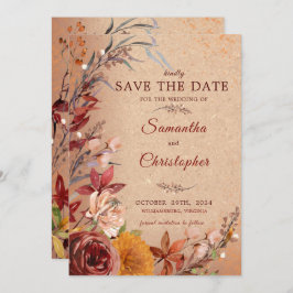 Rustieke herfstbloei Bourgondië Amber Floral Save The Date