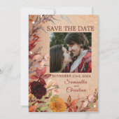 Rustieke herfstbloei Bourgondië Blush Foto Save The Date (Voorkant)