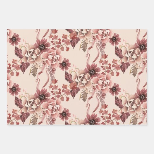 Rustieke Herfstbloei Lichte Beige Waterverf Inpakpapier Vel (Voorkant 3)