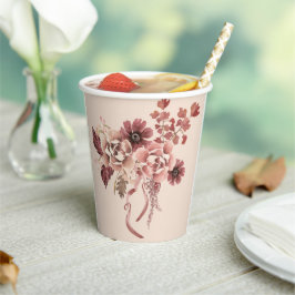 Rustieke Herfstbloei Lichte Beige Waterverf Papieren Bekers