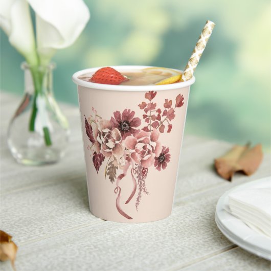 Rustieke Herfstbloei Lichte Beige Waterverf Papieren Bekers (Insitu)